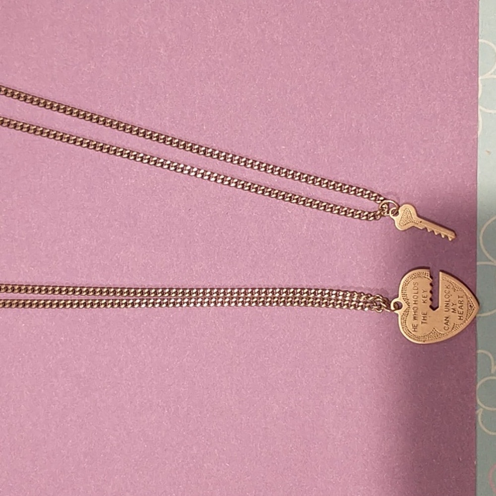 Sterling Silver Set Heart and Key Necklaces